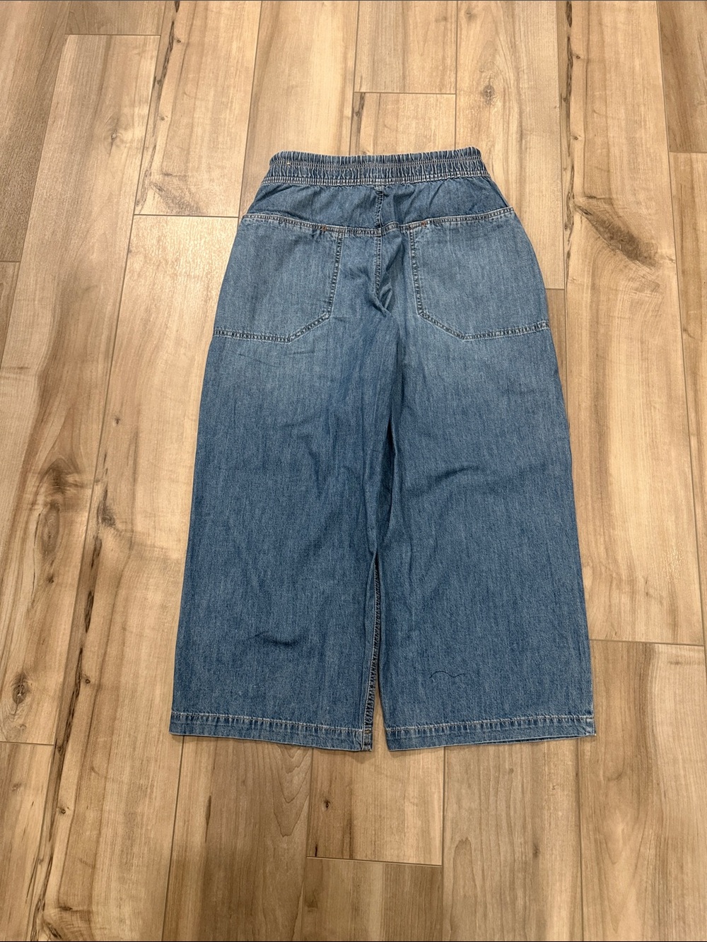 NEW Free People We The Free Easy Peasy Pull-On Wide Leg Drawstring Denim Pants S - Picture 6 of 9